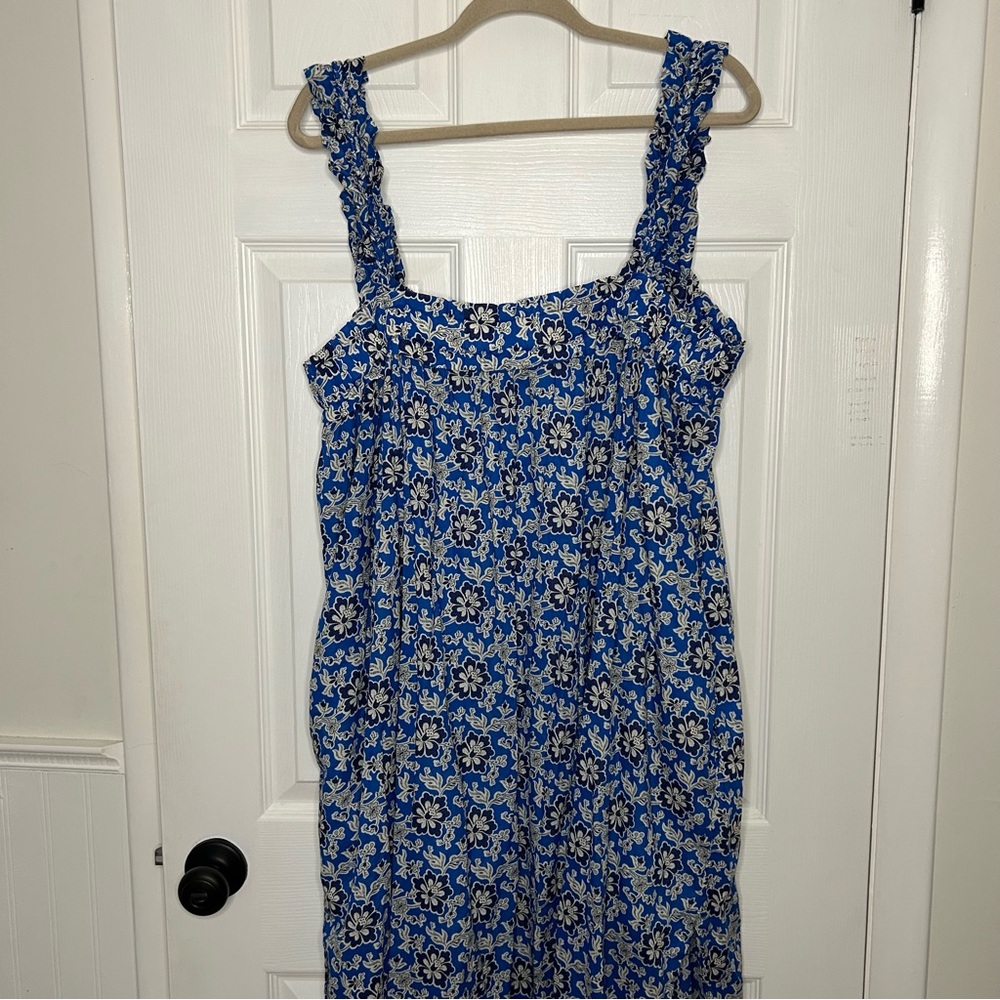 J Crew Cotton Voile Ruffle-Trim Shift Dress Cobalt Floral - Picture 12 of 16